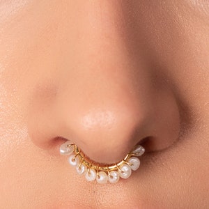 Freshwater Pearl Non pierced ring to wear as septum ring or an Ear cuff with tiny pearls - 925 sterling silver