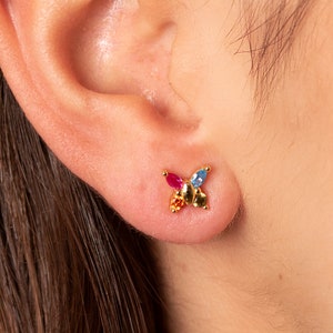 Tiny Multicolor Marquise Cz Butterfly Earrings butterfly stud earring Rainbow dainty earrings minimalist earrings tiny stud earrings image 1