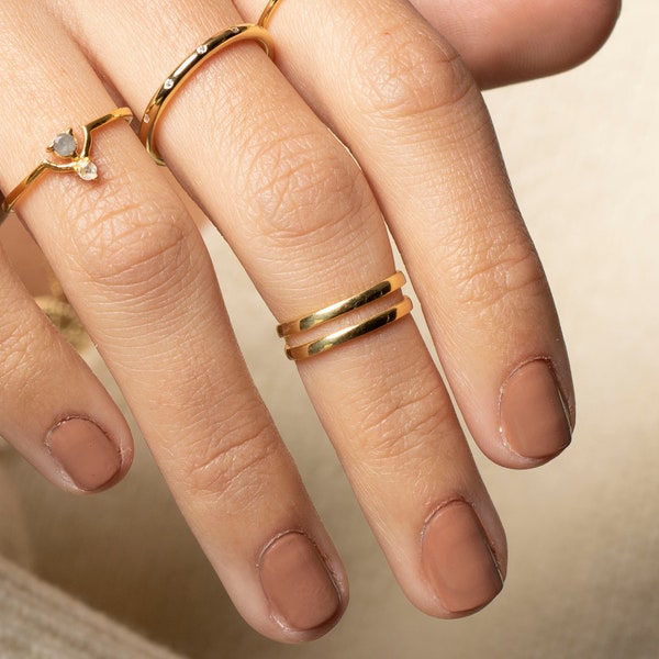 Knuckle Goldring, Doppel-Midi-Ring, Doppel-Knöchelring, Midi-Ring Gold, Sterling Silber Midi-Ring, zierlicher Ring, einstellbarer Ring