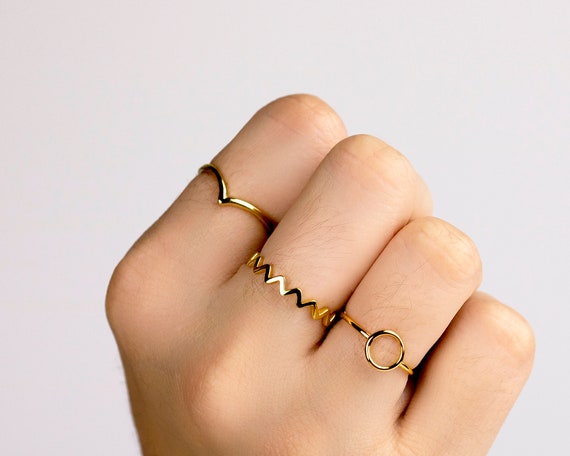 Dainty Zig Zag Gold Ring, Minimalist Simple Ring, Minimal Ring