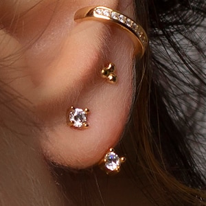 Boucles d&#39;oreilles devant et dos, veste d&#39;oreille, veste d&#39;oreille dorée, boucles d&#39;oreilles de veste d&#39;oreille, veste d&#39;oreille Cz, boucles d&#39;oreilles en or, boucles d&#39;oreilles en or Cz, veste d&#39;oreille Dainty