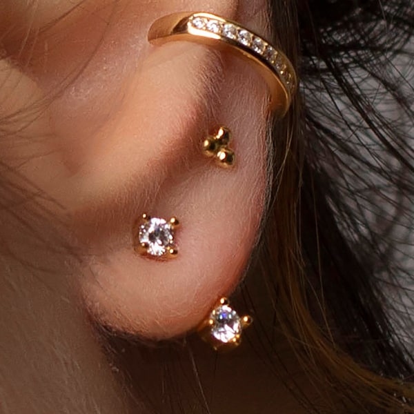 Boucles d'oreilles devant et dos, veste d'oreille, veste d'oreille dorée, boucles d'oreilles de veste d'oreille, veste d'oreille Cz, boucles d'oreilles en or, boucles d'oreilles en or Cz, veste d'oreille Dainty