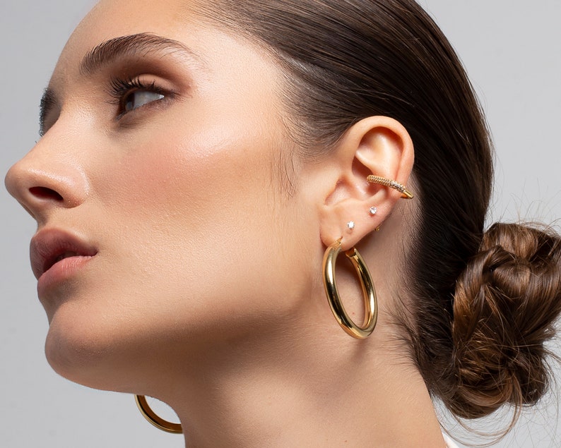 Chunky hoop earrings, 40mm hoop earrings, Large hoops, Gold hoops 18k gold plated stainless steel. image 9