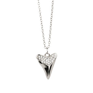 925 sterling silver shark tooth necklace with cz stones, Dainty shark tooth pendant necklace, Baby shark tooth necklace