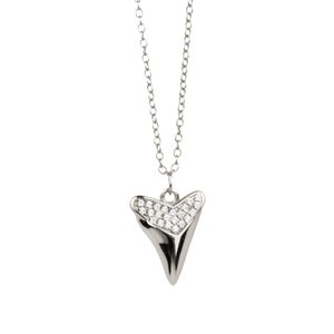 Sterling Silver Shark Tooth Necklace: Dainty CZ Pendant