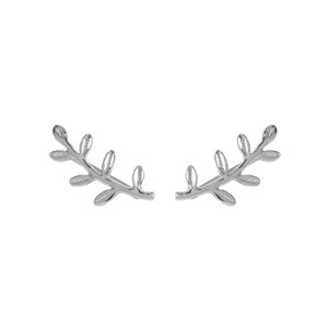 May include: A pair of silver leaf earrings. The earrings are shaped like a branch with leaves.