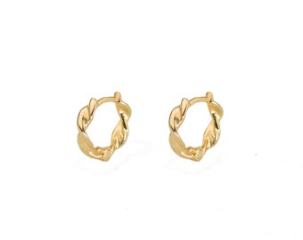 Aros de oro retorcidos, Pendientes delicados, Pendientes de aro, Aros minimalistas, Aros Huggie, Joyería minimalista, Joyería delicada, Aros diminutos de plata