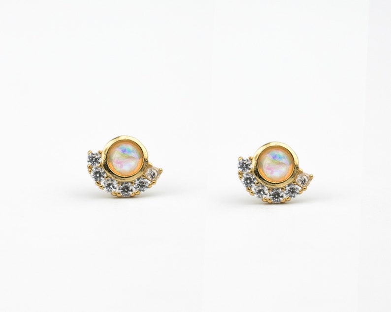 Opal earrings, Stud earrings, Dainty stud earrings, Minimalist earrings, Cz Opal earrings, Tiny studs, Minimalist jewelry, Dainty studs image 10