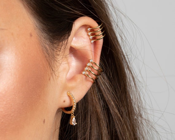 Orecchini Pendenti HZMAN In Argento Placcato Oro 14K | Con Cristalli E Zirconi, Design Floreale, Ipoallergenici
