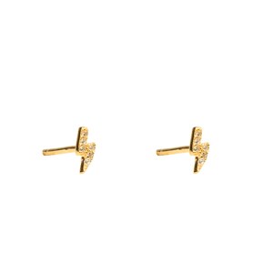 Lightning bolt earrings, Lightning gold earrings, Dainty studs, Tiny studs gold, Tiny earrings, Cz studs 925 sterling silver, Flash studs
