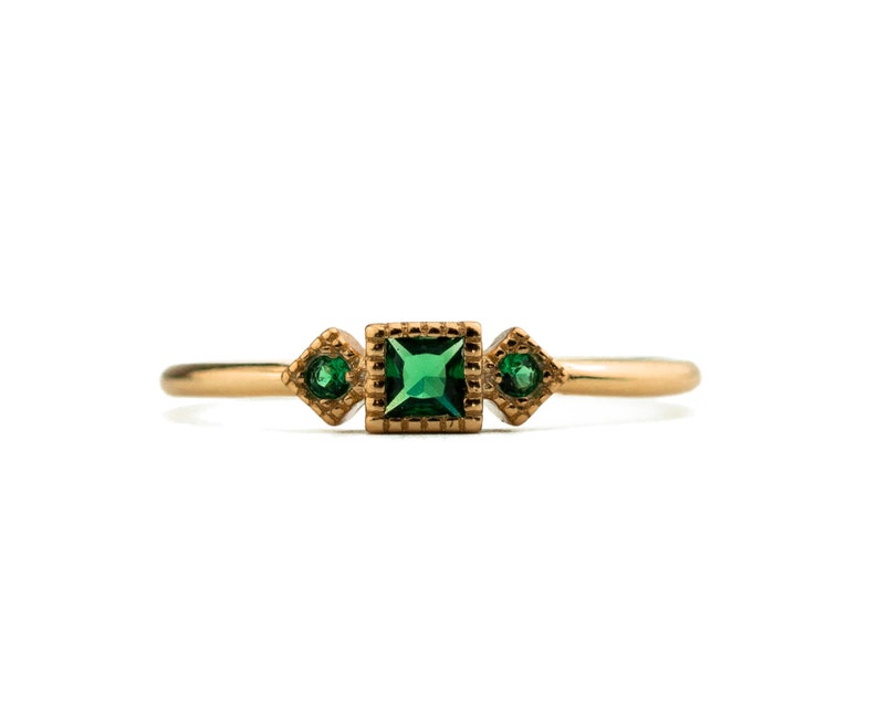 Emerald ring, Dainty ring, Gold ring, Silver ring, Gold emerald cz, Delicate ring, Minimalist ring, Promise ring, Engagement ring zdjęcie 4