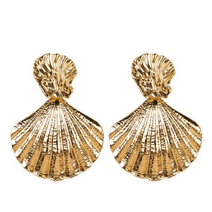 Golden shell earrings, Statement earrings, Fashion earrings, Statement jewelry, Silver-plating earrings, Shell jewelry image 4