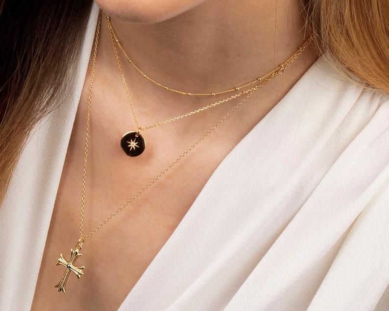 Cross necklace, Gold cross necklace, Dainty cross necklace, Minimalist necklace, Layering necklace, Dainty necklace, Religious necklace image 1
