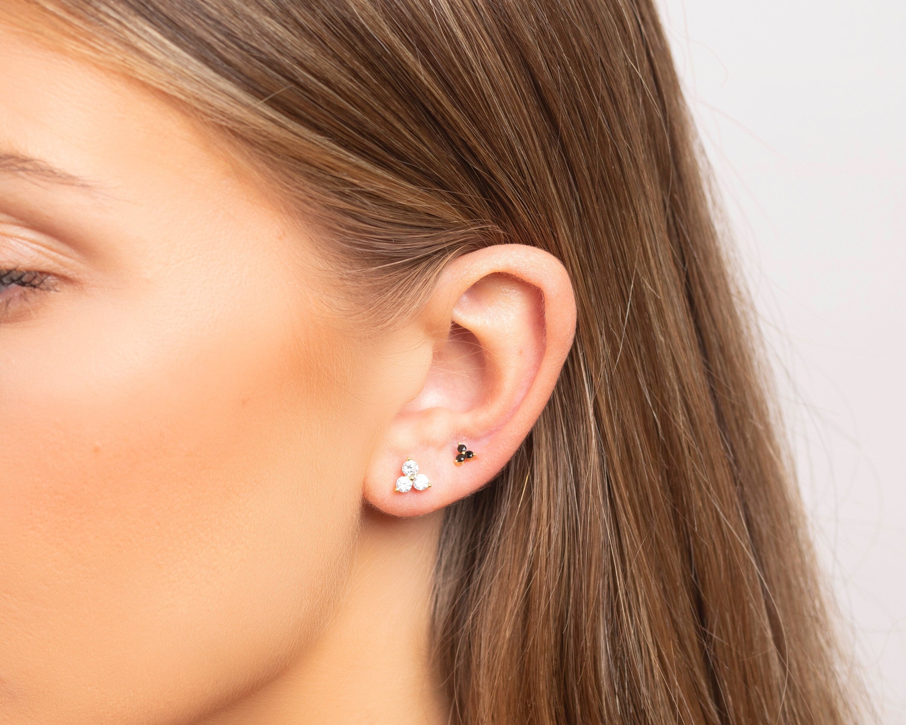 Tiny CZ Stud Earrings: 18k Gold Plated Sterling Silver