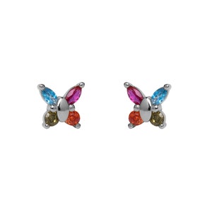 Tiny Multicolor Marquise Cz Butterfly Earrings butterfly stud earring Rainbow dainty earrings minimalist earrings tiny stud earrings image 3