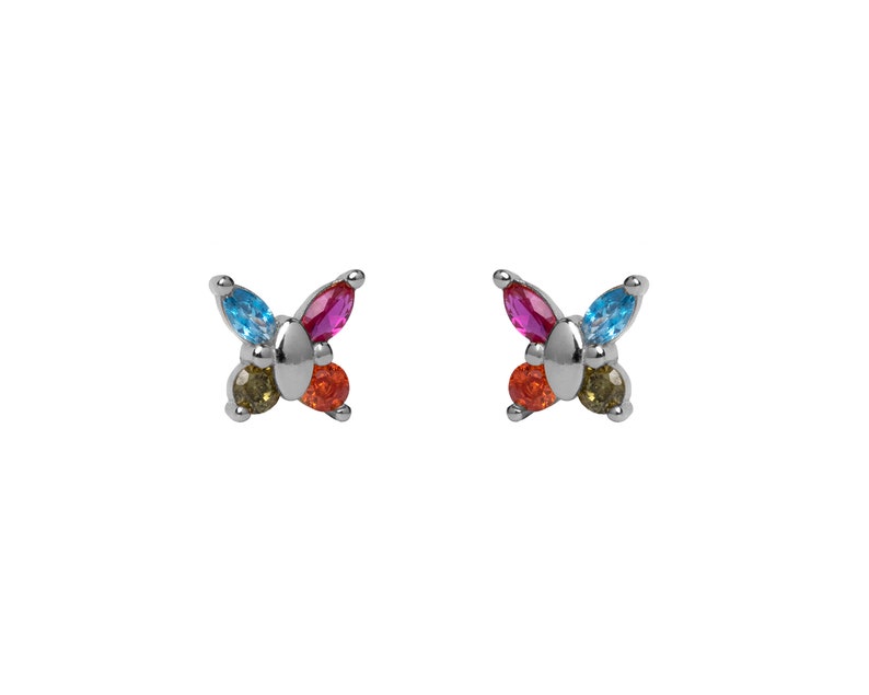 Tiny Multicolor Marquise Cz Butterfly Earrings butterfly stud earring Rainbow dainty earrings minimalist earrings tiny stud earrings image 3