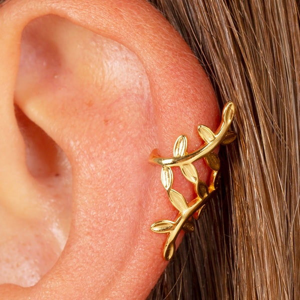 Gold leaf ear cuff, Leaves ear cuff, Dainty ear cuff, Non pierced ear cuff, Leaves cartilage - 18k gold plated - Sterling silver - Rose gold