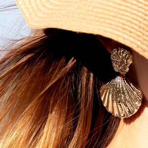 Golden shell earrings, Statement earrings, Fashion earrings, Statement jewelry, Silver-plating earrings, Shell jewelry image 3