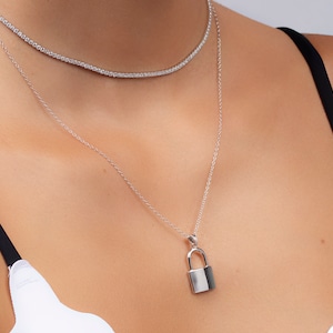 Sterling Silver Padlock Necklace: Gold Plated Pendant