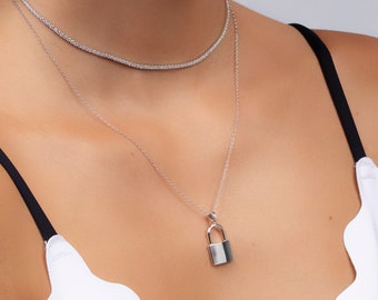 925 sterling silver padlock necklace, Gold Padlock necklace, Padlock necklace for women, Padlock pendant, silver padlock necklace