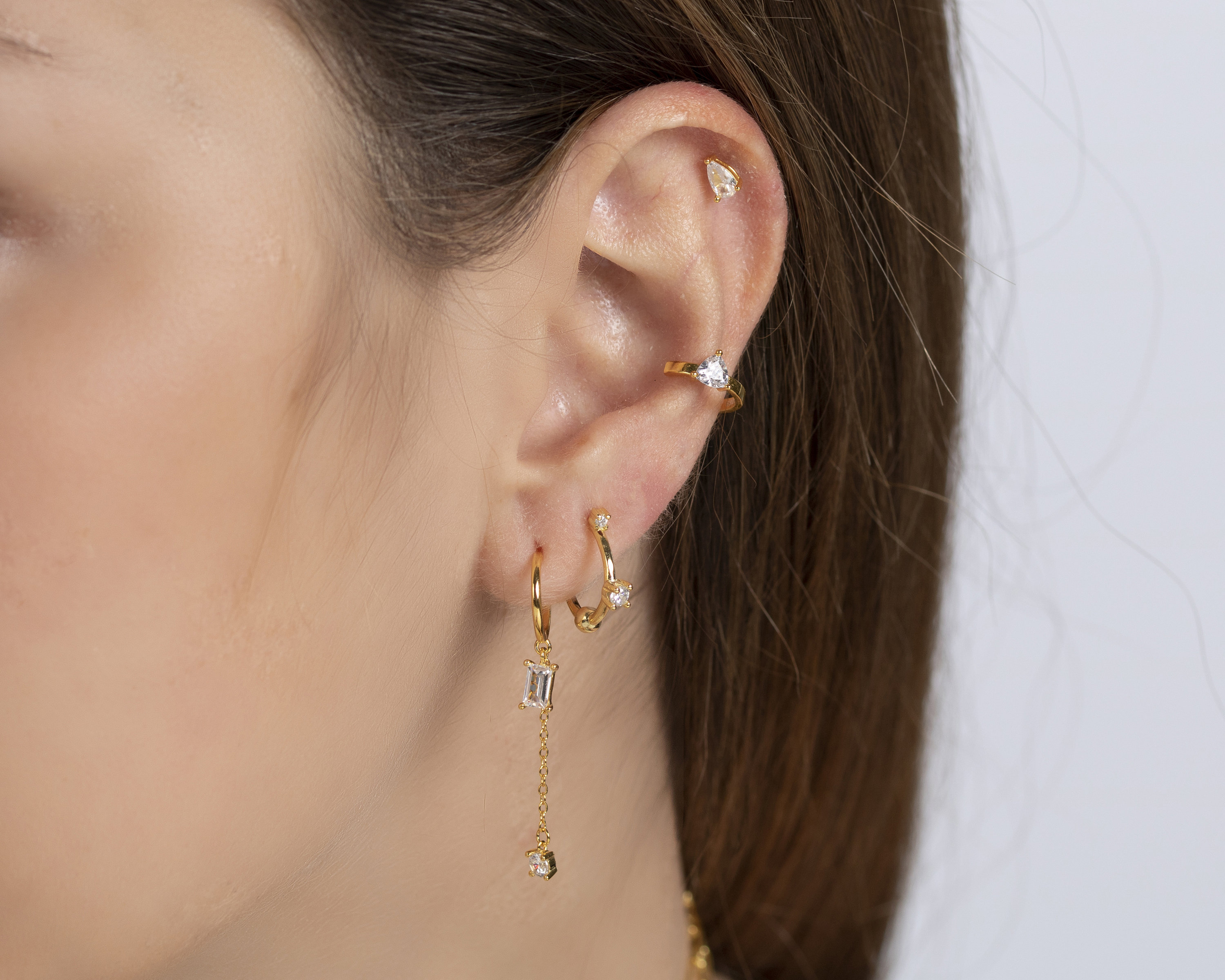 925 Sterling Silver Piercing Teardrop Piercing Dainty Cz Etsy