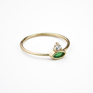 Emerald ring, Gold emerald ring, Solitaire gold ring, Minimalist ring, Dainty ring, Stacking emerald ring, Minimalist jewelry, Cz ring image 2