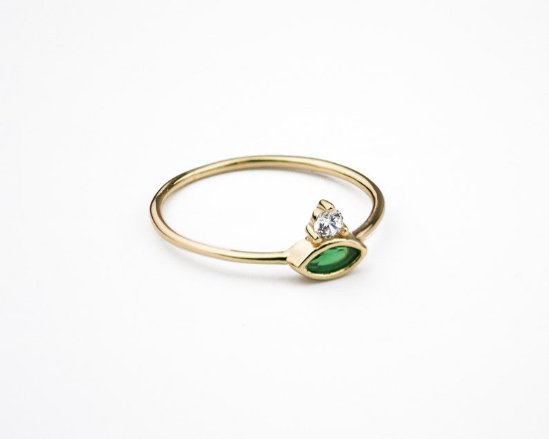 Emerald ring, Gold emerald ring, Solitaire gold ring, Minimalist ring, Dainty ring, Stacking emerald ring, Minimalist jewelry, Cz ring image 2