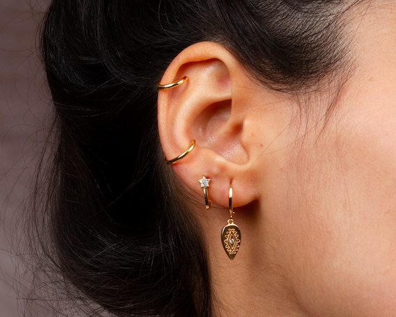 Charm Gold Hoops Cz Hoop Earrings Huggie Hoops Dainty - Etsy
