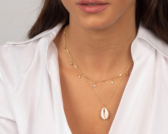 Silver Natural Shell Necklace Beach Jewelry Cowry Seashell Pendant Bohemian