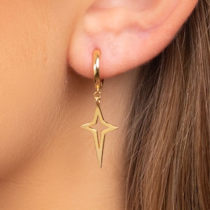 Aros de estrella de plata de ley: aros colgantes chapados en oro de 18 quilates