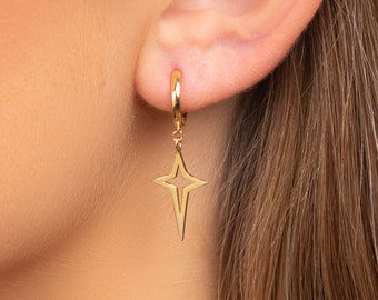 Star hoop, Gold Star earring, Silver Star Hoop earring, Star earring, Tiny gold hoops, Tiny silver hoops, Star charm earrings, Dangle hoops