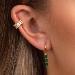 Dainty baguette cubic zirconia ear cuff earring, Baguette cz ear cuff gold, Rose gold ear cuff image 9