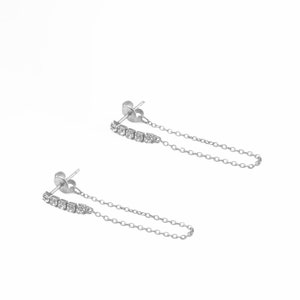 Dangle threader earrings, Minimalist cz earrings, Short chain earrings, Dangling strass earrings, Dainty earrings, Strass earrings image 4