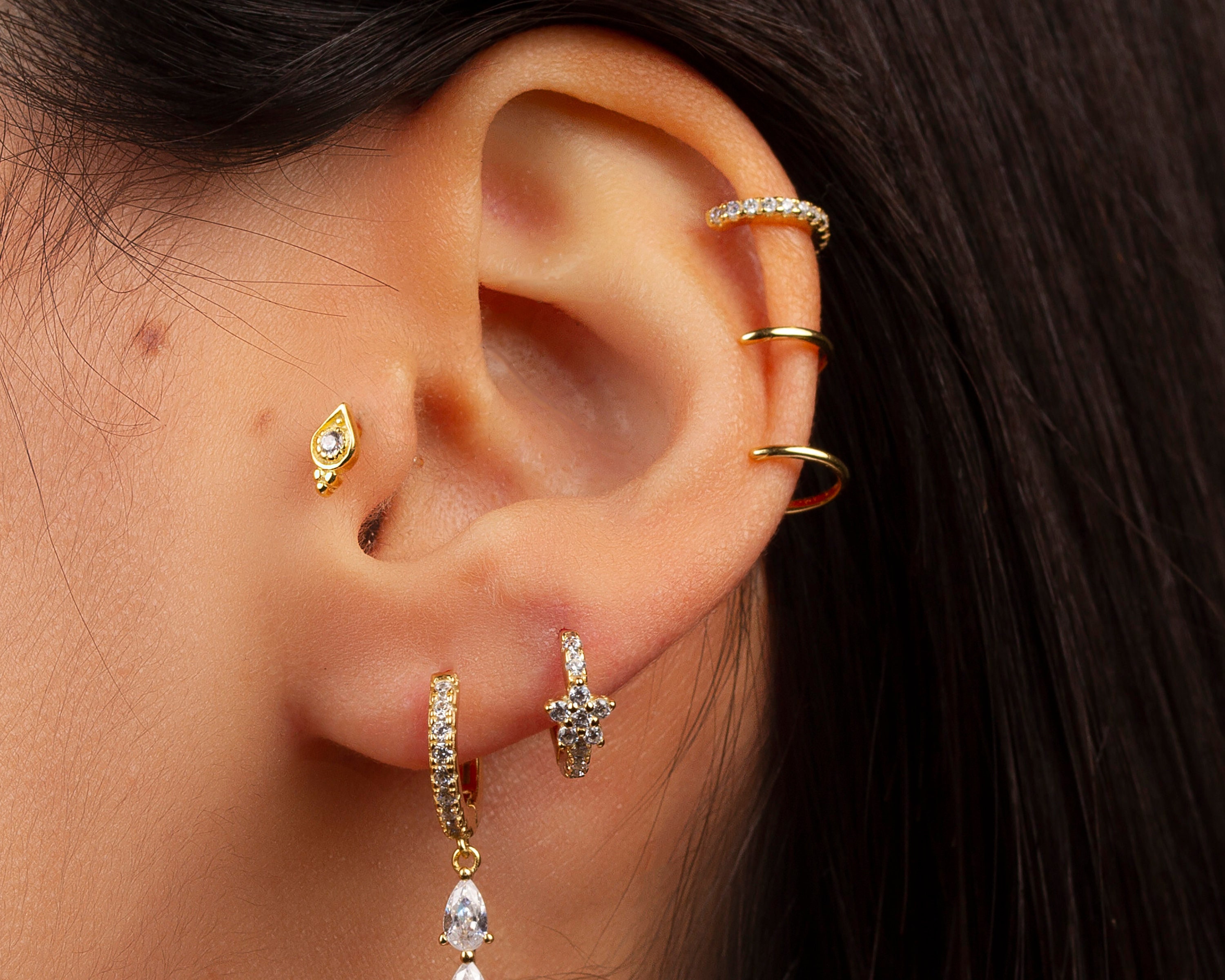 Triple Cz Ear Cuff Non Pierced Triple Hoop Earring Cartilage