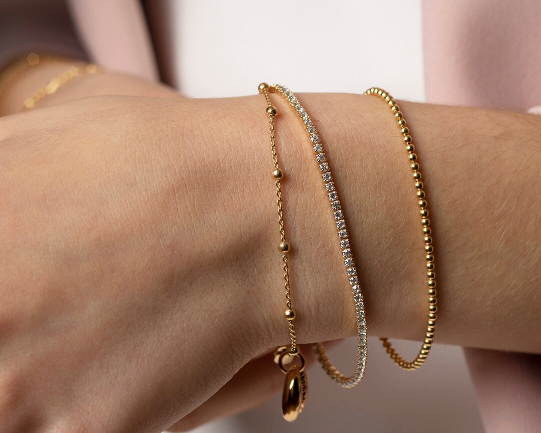 Ball Bracelet, Bead Gold Bracelet, Dainty Bracelet, 18k Gold  