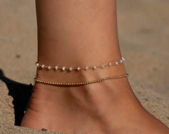 Freshwater pearl anklet, Gold pearl ankle bracelet, Gold Anklet Bracelet, Anklet Bracelet, Anklet, Silver anklet, Summer jewelry