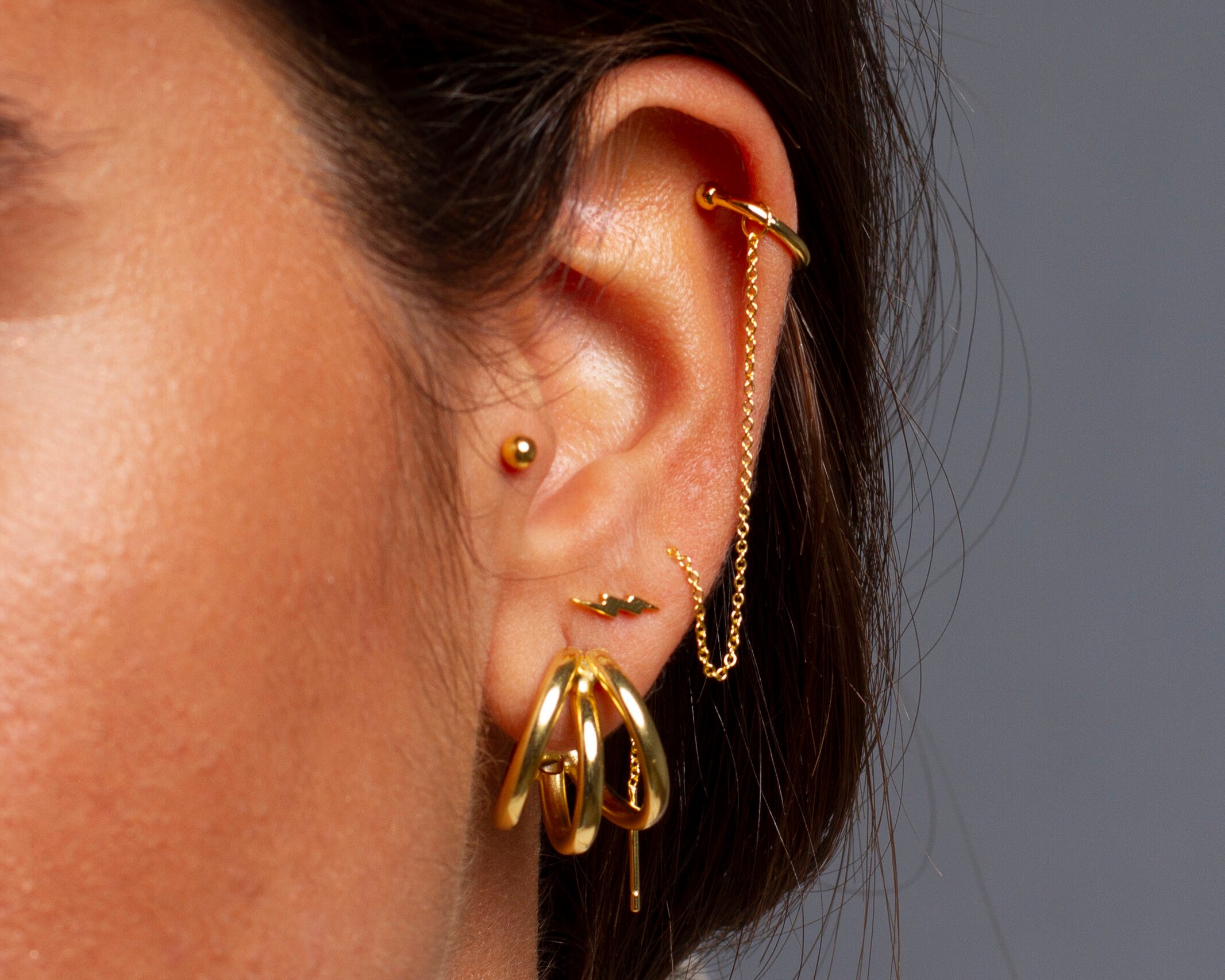Ear Cuff With Chain Threader Earrings Gold Earrings Etsy