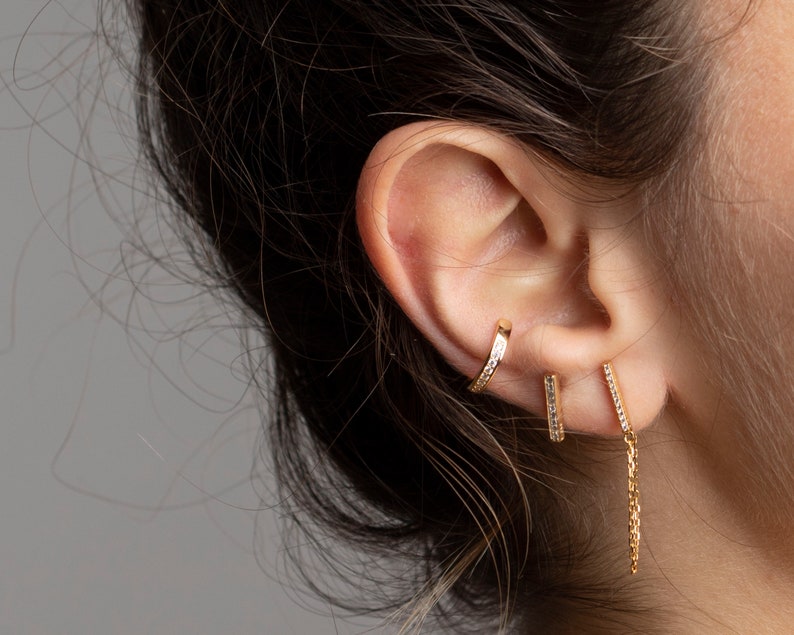 Non pierced conch ear cuff, Gold cz ear cuff, Huggie ear cuff, Dainty cz gold ear cuff, Minimalist ear cuff, Tiny ear cuff image 9