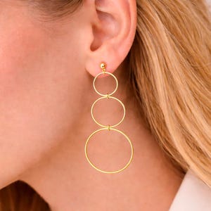 Orecchini a cerchio triplo in oro, pendenti minimalisti a cerchio
