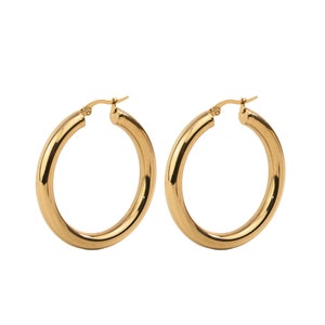 Chunky hoop earrings, 40mm hoop earrings, Large hoops, Gold hoops 18k gold plated stainless steel. image 3