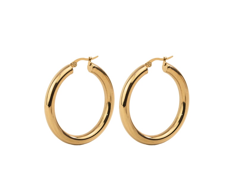 Chunky hoop earrings, 40mm hoop earrings, Large hoops, Gold hoops 18k gold plated stainless steel. image 3