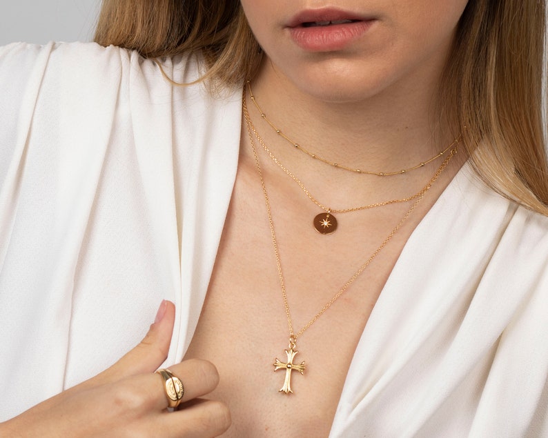 Cross necklace, Gold cross necklace, Dainty cross necklace, Minimalist necklace, Layering necklace, Dainty necklace, Religious necklace image 6