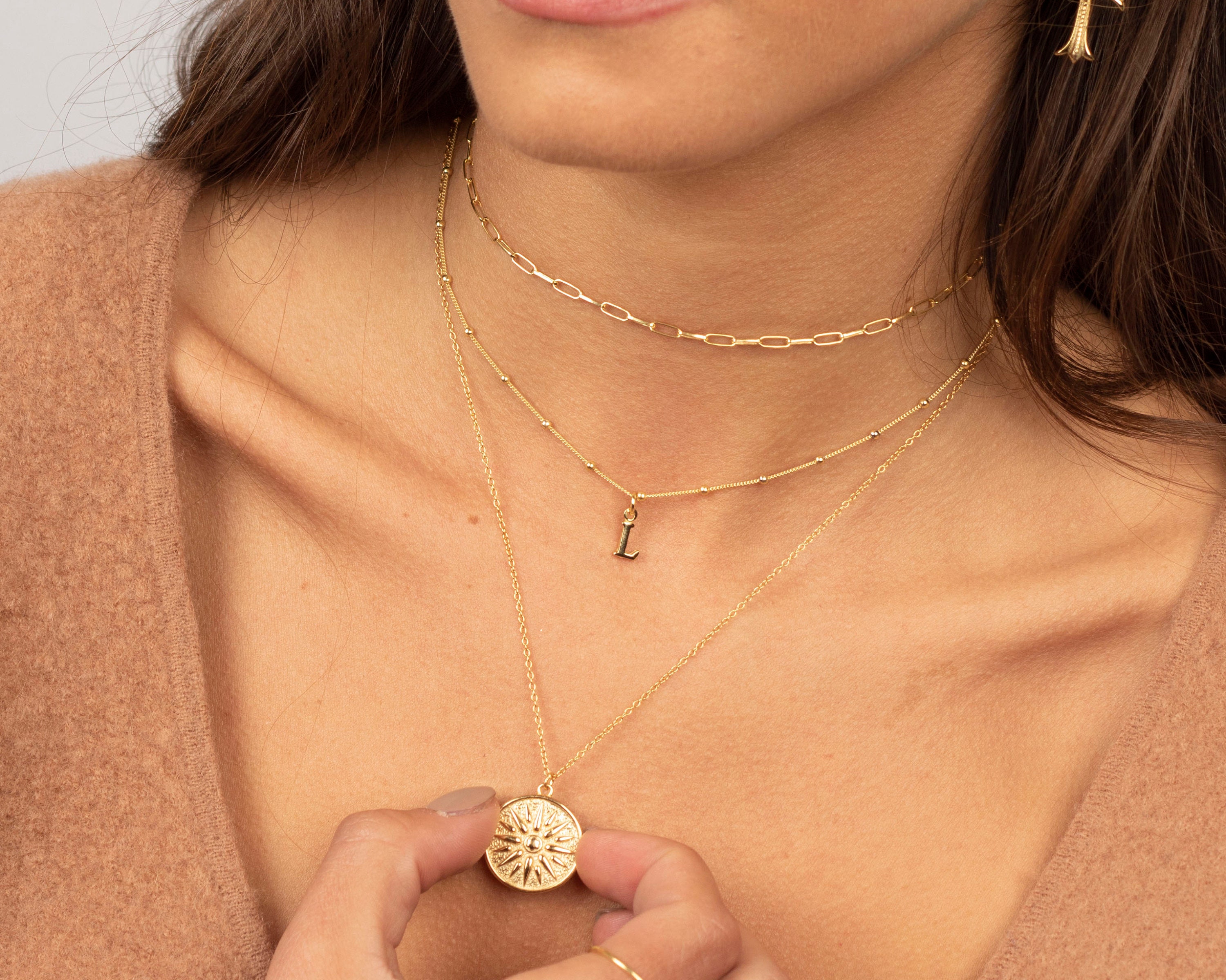 Sun Medallion Gold Necklace Dainty 