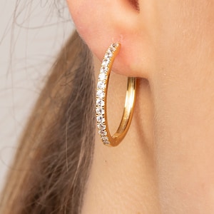 Dainty pave zirconia hoops, Large cz hoop earrings, Dainty earrings, Minimalist earrings, Thin hoops, Gold pave hoops