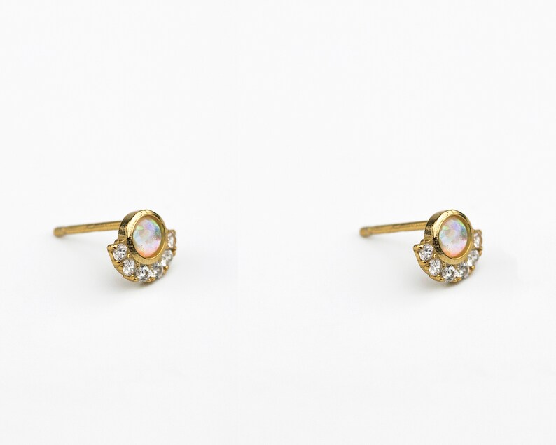 Opal earrings, Stud earrings, Dainty stud earrings, Minimalist earrings, Cz Opal earrings, Tiny studs, Minimalist jewelry, Dainty studs image 9