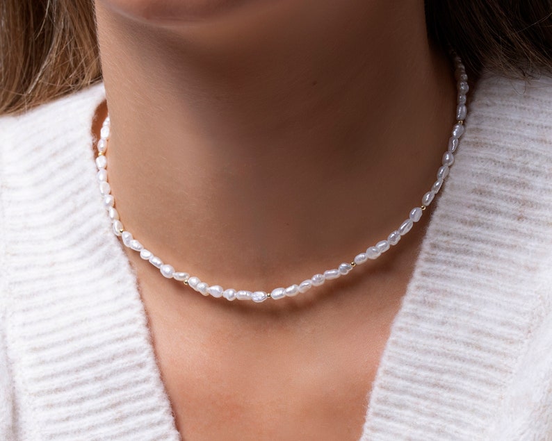 Rice Pearl Necklace Real Pearl choker Rice Pearl Choker Rice Pearl Gold Necklace 925 Sterling silver Gold pearl necklace image 1