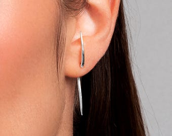 Dainty Spike Ear Jacket Earrings: 925 Sterling Silver Minimalist Design