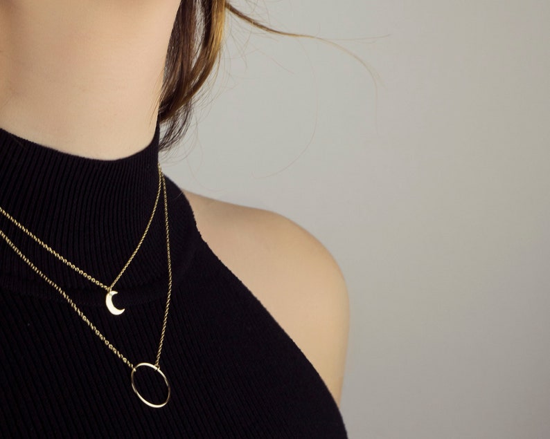 Moon 18k gold necklace, crescent moon necklace, Dainty moon necklace, Minimalist necklace, Delicate moon necklace, Simple moon necklace image 2