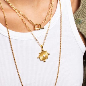 Cz medallion gold necklace, Dainty necklace, Coin necklace, Gold coin necklace, Medallion gold, Delicate necklace, Paper clip chain