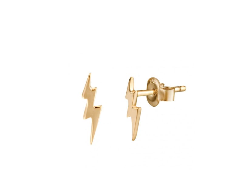 Thunderbolt Earrings Lightning Bolt Stud Earrings Flash Gold Etsy